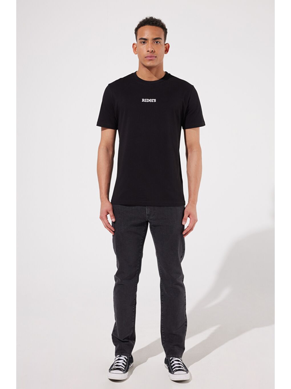 Loose Fit %100 Pamuk Bisiklet Yaka Siyah Tişört-4