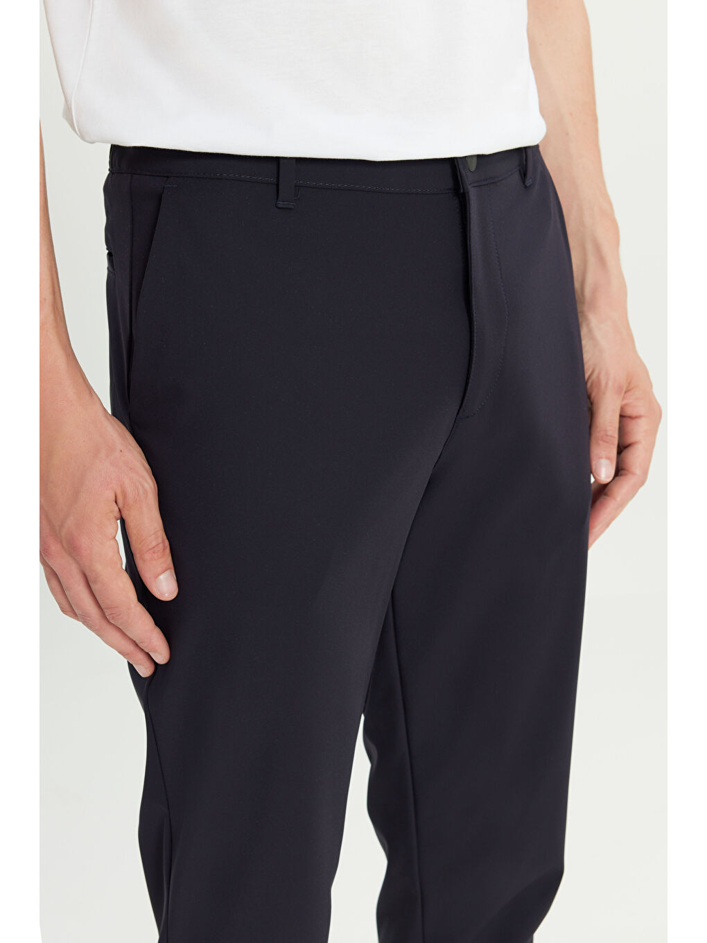 Regular Fit Normal Kesim Lastik Bel Detaylı Lacivert Chino Pantolon-4