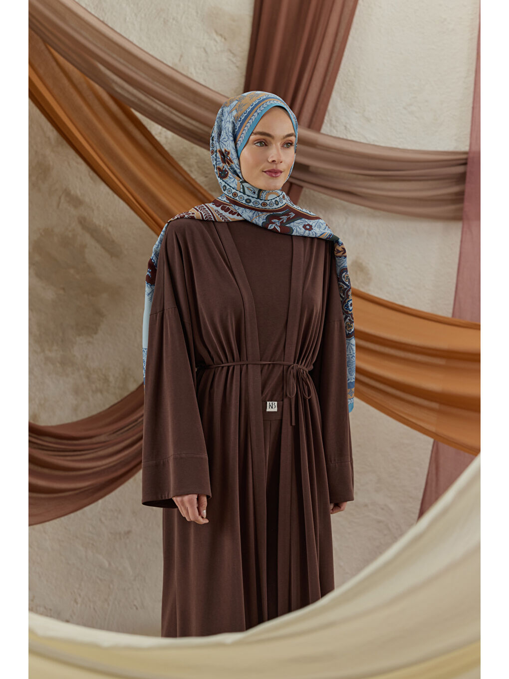 Cupra Prive Desenli Şal Blossom Turkuaz-2