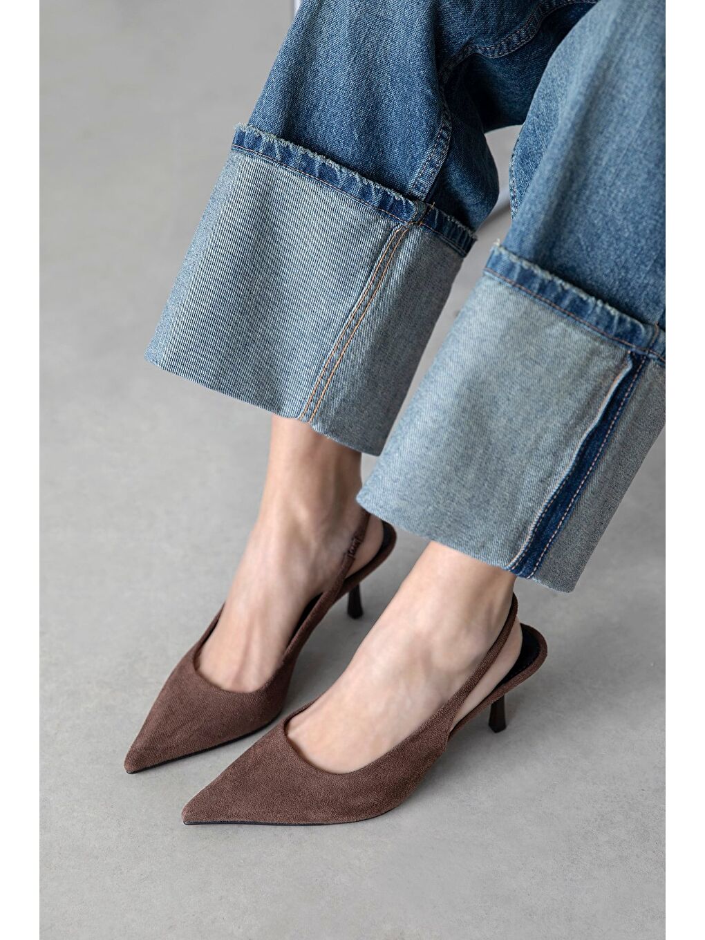 Kahverengi Raye Kadın Topuklu Süet Ayakkabı Kahve-1