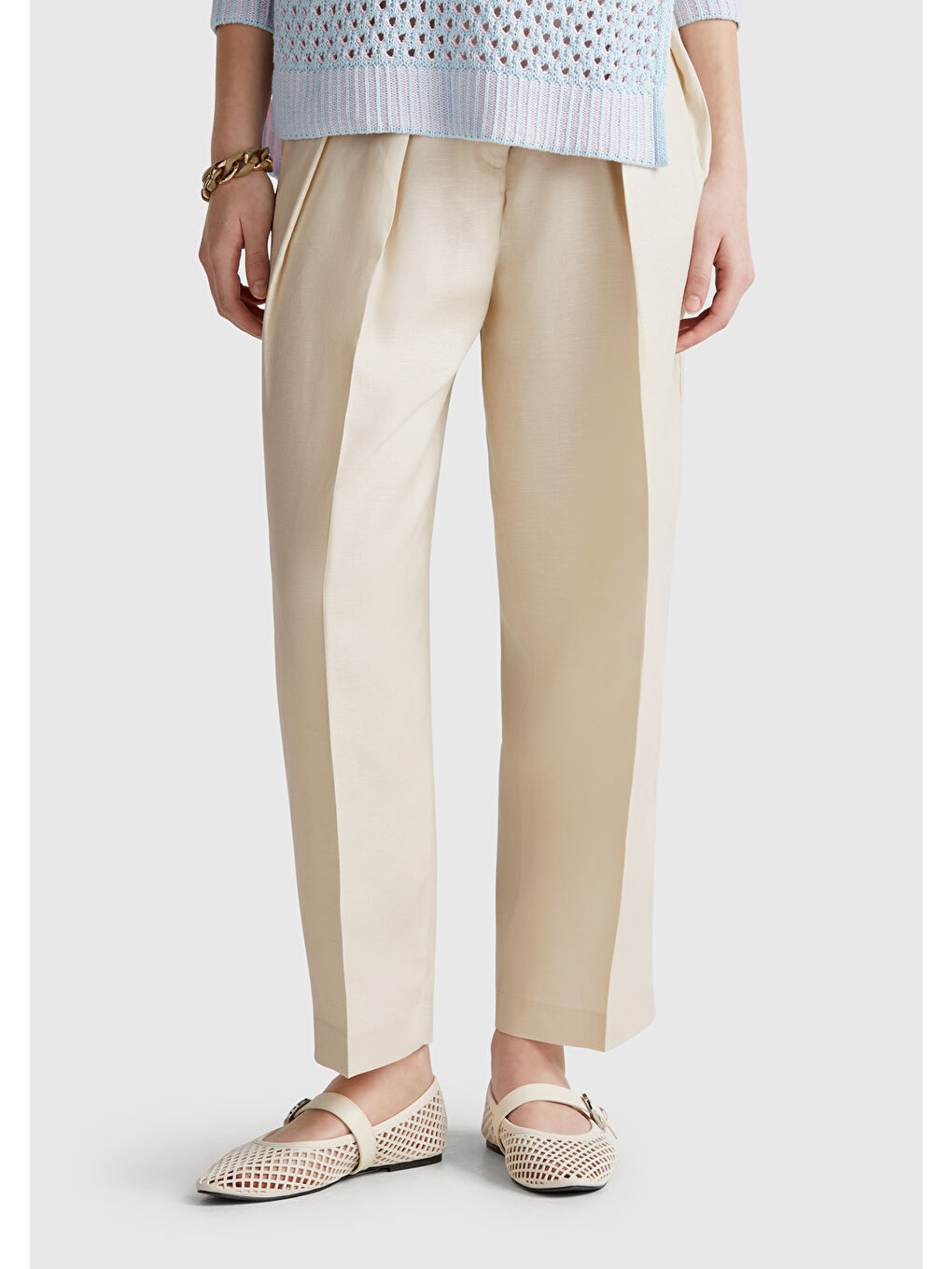 Bej Kadın Taş Rengi Keten Karışımlı Havuç Kesim Pantolon