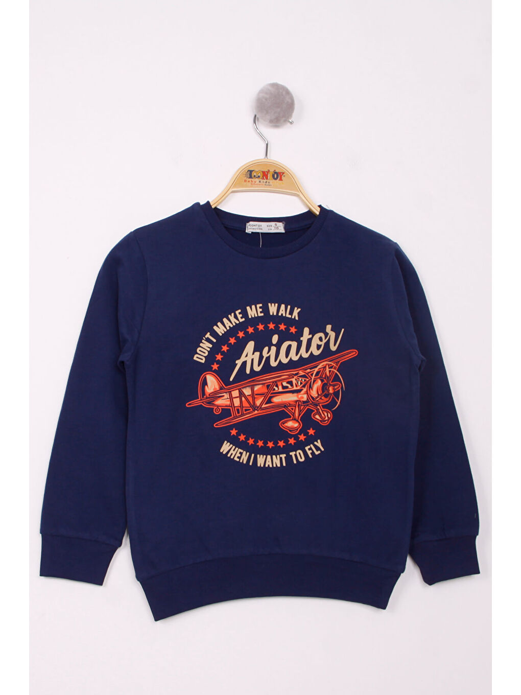 Lacivert Erkek Çocuk Uçak Baskılı Sweatshirt-1