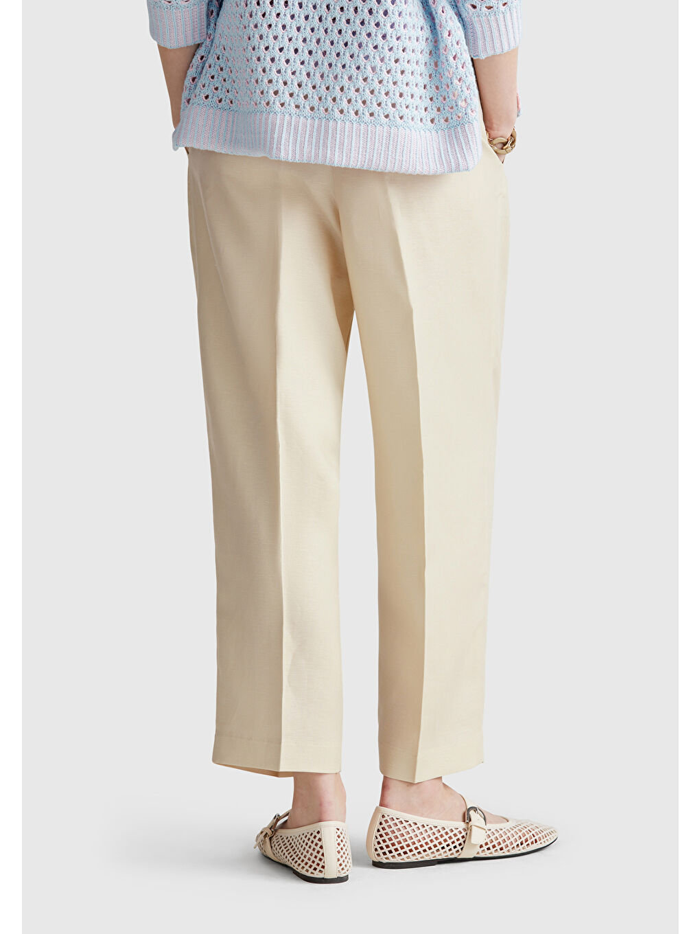 Bej Kadın Taş Rengi Keten Karışımlı Havuç Kesim Pantolon-2