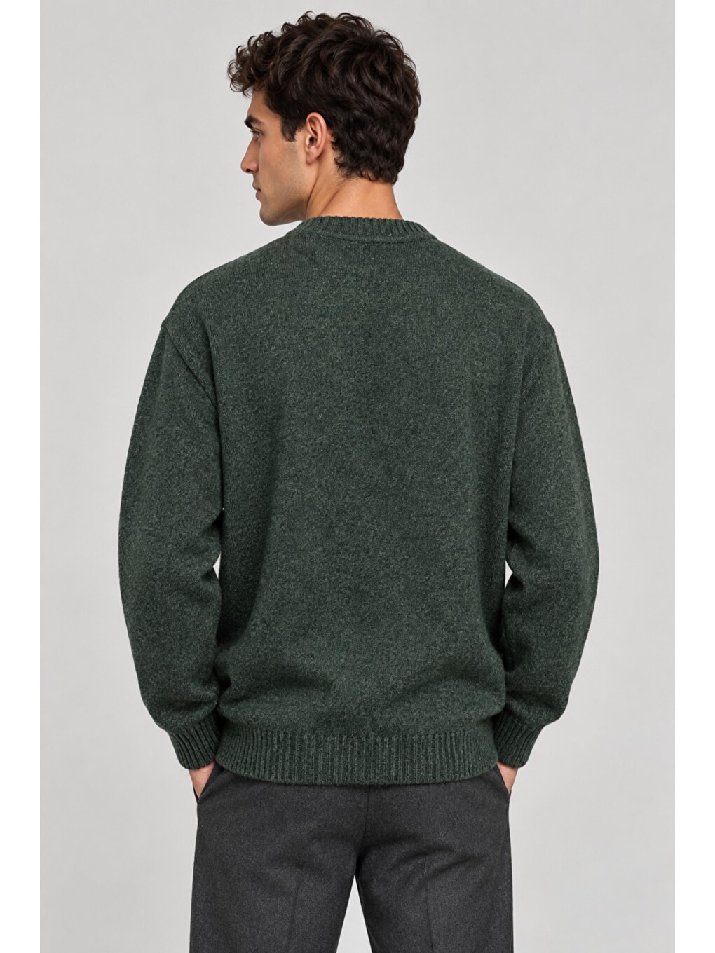 Yeşil Baskılı Oversize Örgü Kışlık Kazak Dp 16596_10072-5