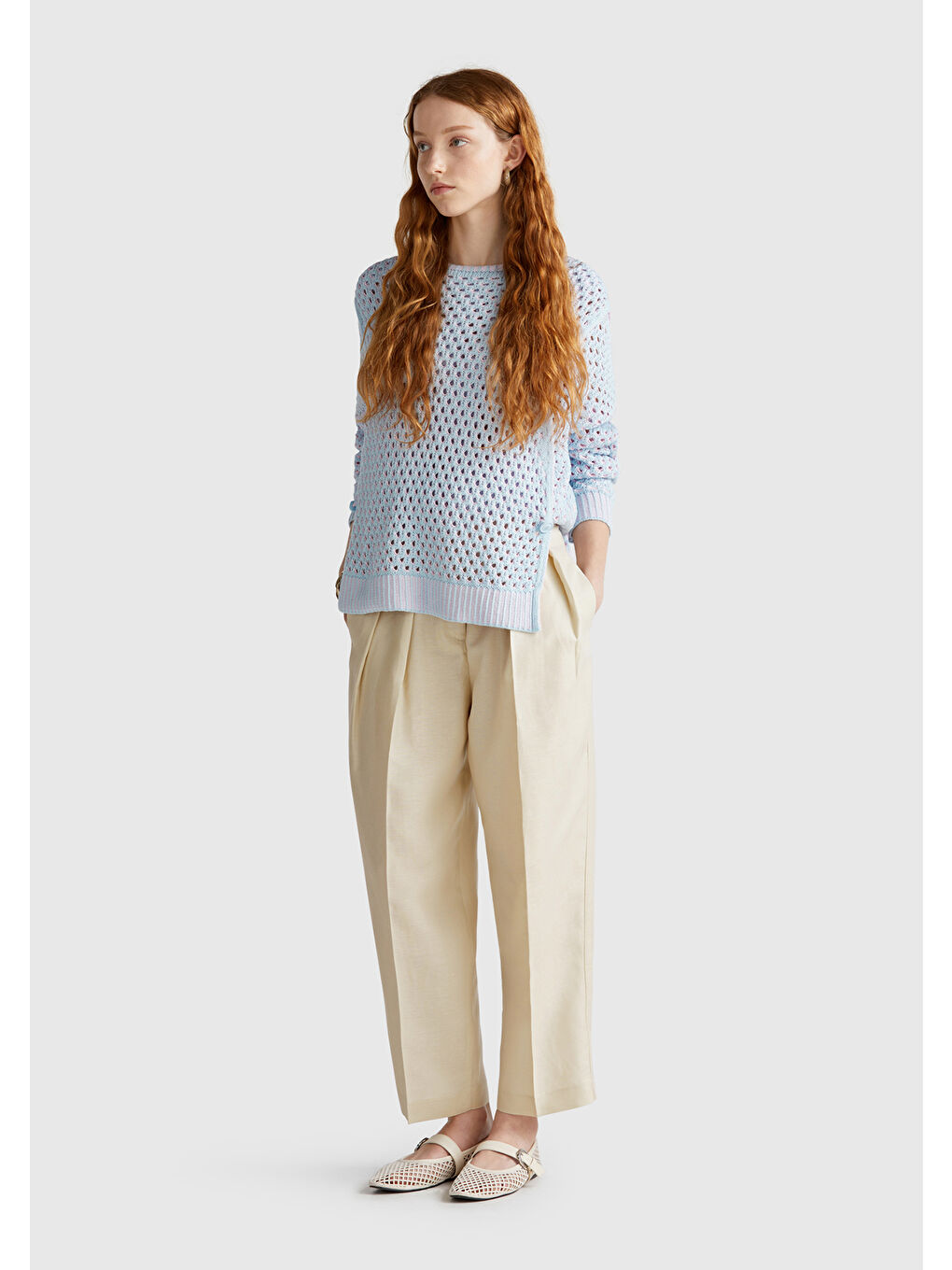 Bej Kadın Taş Rengi Keten Karışımlı Havuç Kesim Pantolon-4