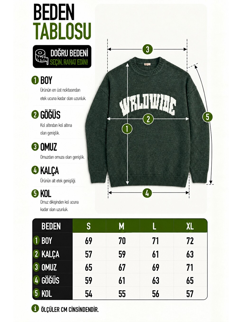 Yeşil Baskılı Oversize Örgü Kışlık Kazak Dp 16596_10072-6