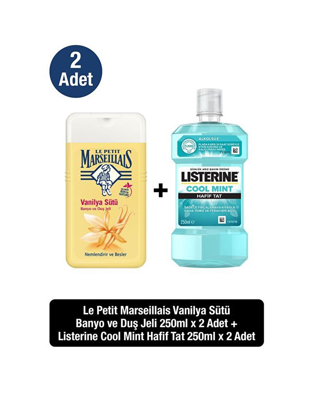 Listerine Renksiz Coolmint Hafif Tat 250 ML Ağız Bakım Suyu + LPM Vanilya Sütü 250 ML Duş Jeli x2