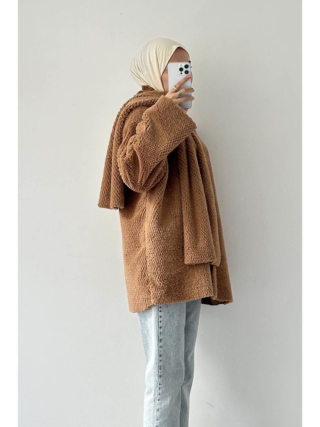 Kahverengi Pelüş Atkılı Mont Sütlü Kahve-2