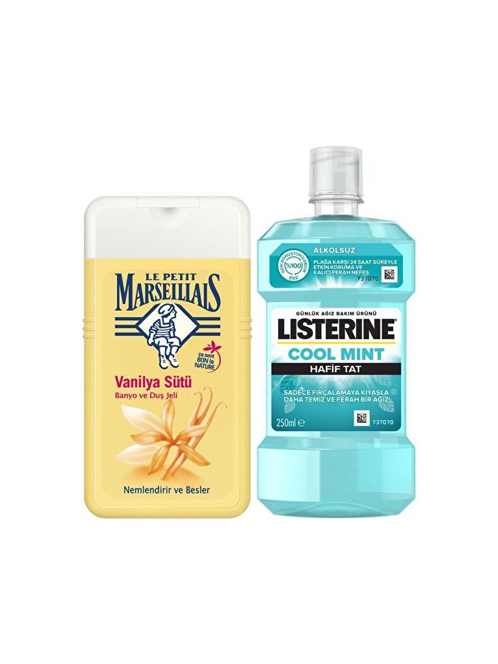 Listerine Renksiz Coolmint Hafif Tat 250 ML Ağız Bakım Suyu + LPM Vanilya Sütü 250 ML Duş Jeli x2 - 1