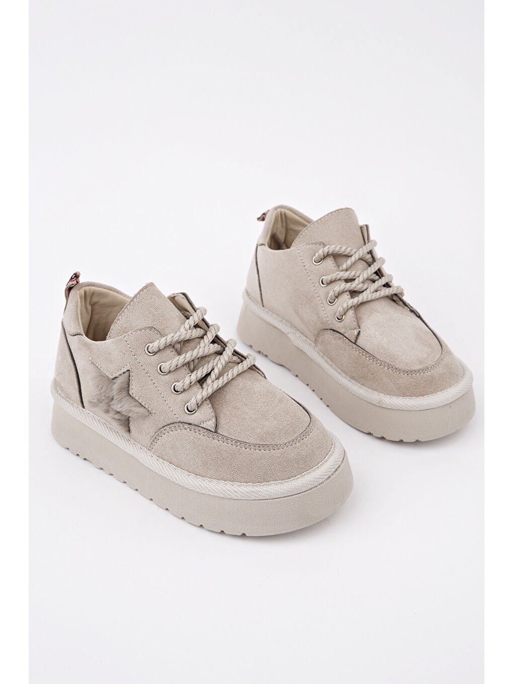 Bej TRUNKS Kalın Taban Bağcıklı Yıldız Detaylı Çocuk Kışlık Sneaker Spor Ayakkabı-1