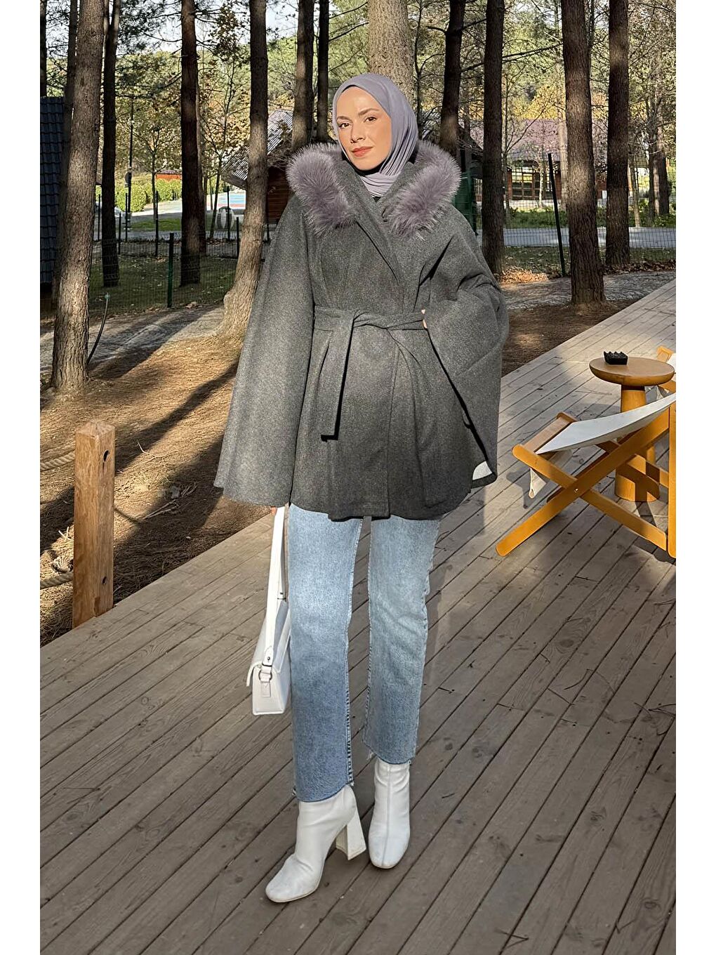 Kapüşonlu Panço Antrasit-2