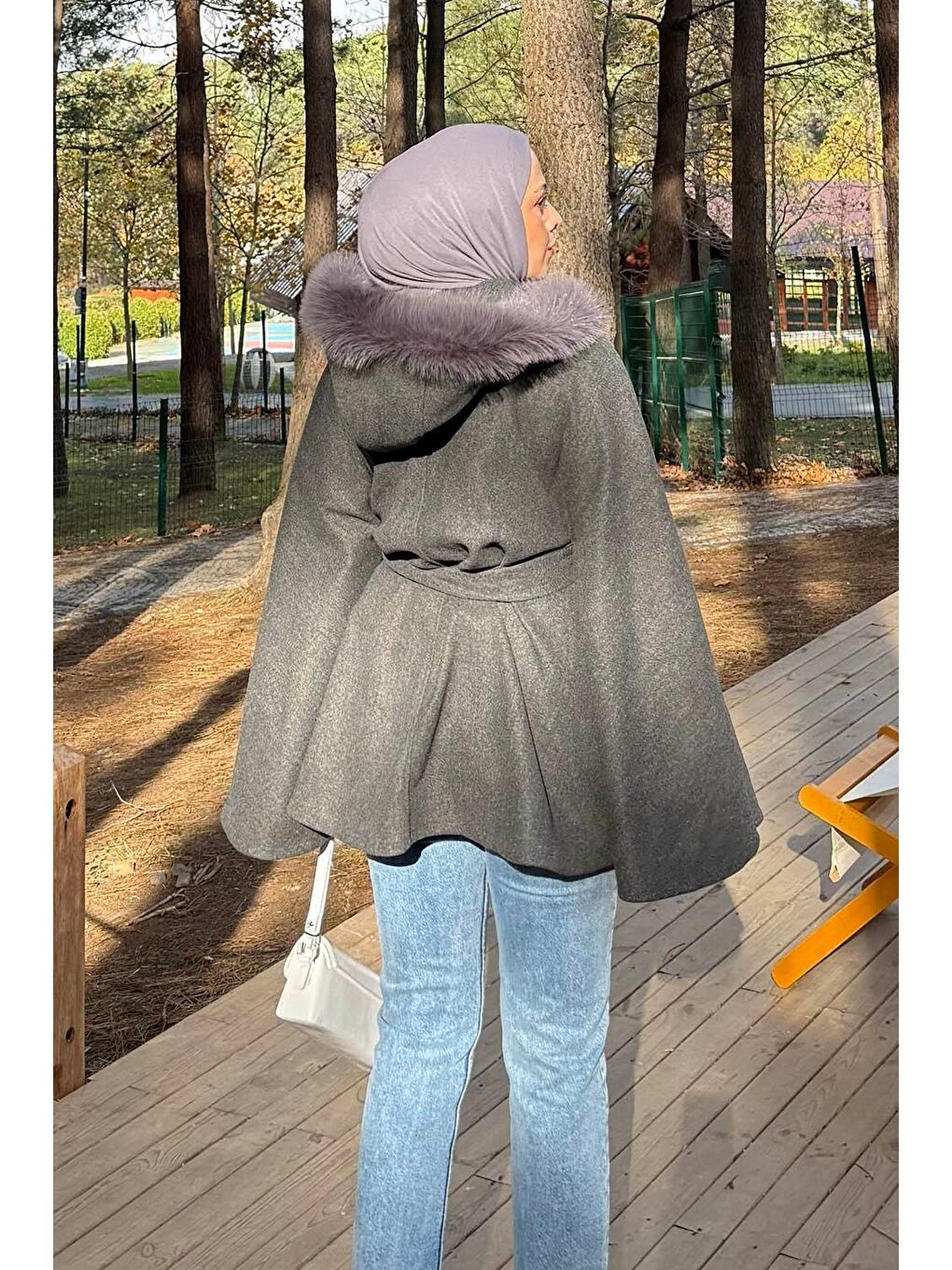 Kapüşonlu Panço Antrasit-3