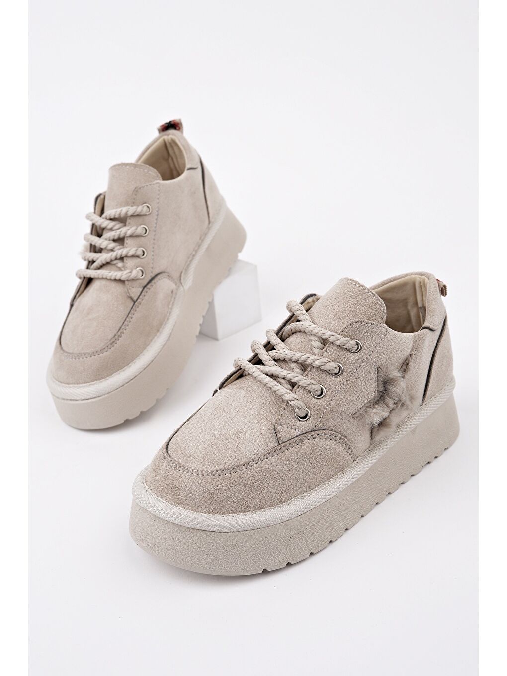 Bej TRUNKS Kalın Taban Bağcıklı Yıldız Detaylı Çocuk Kışlık Sneaker Spor Ayakkabı-2