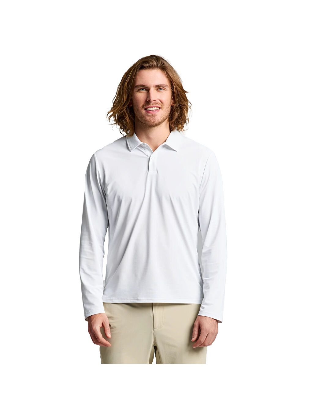 Tech Pique Polo Ls Erkek Beyaz Tişört