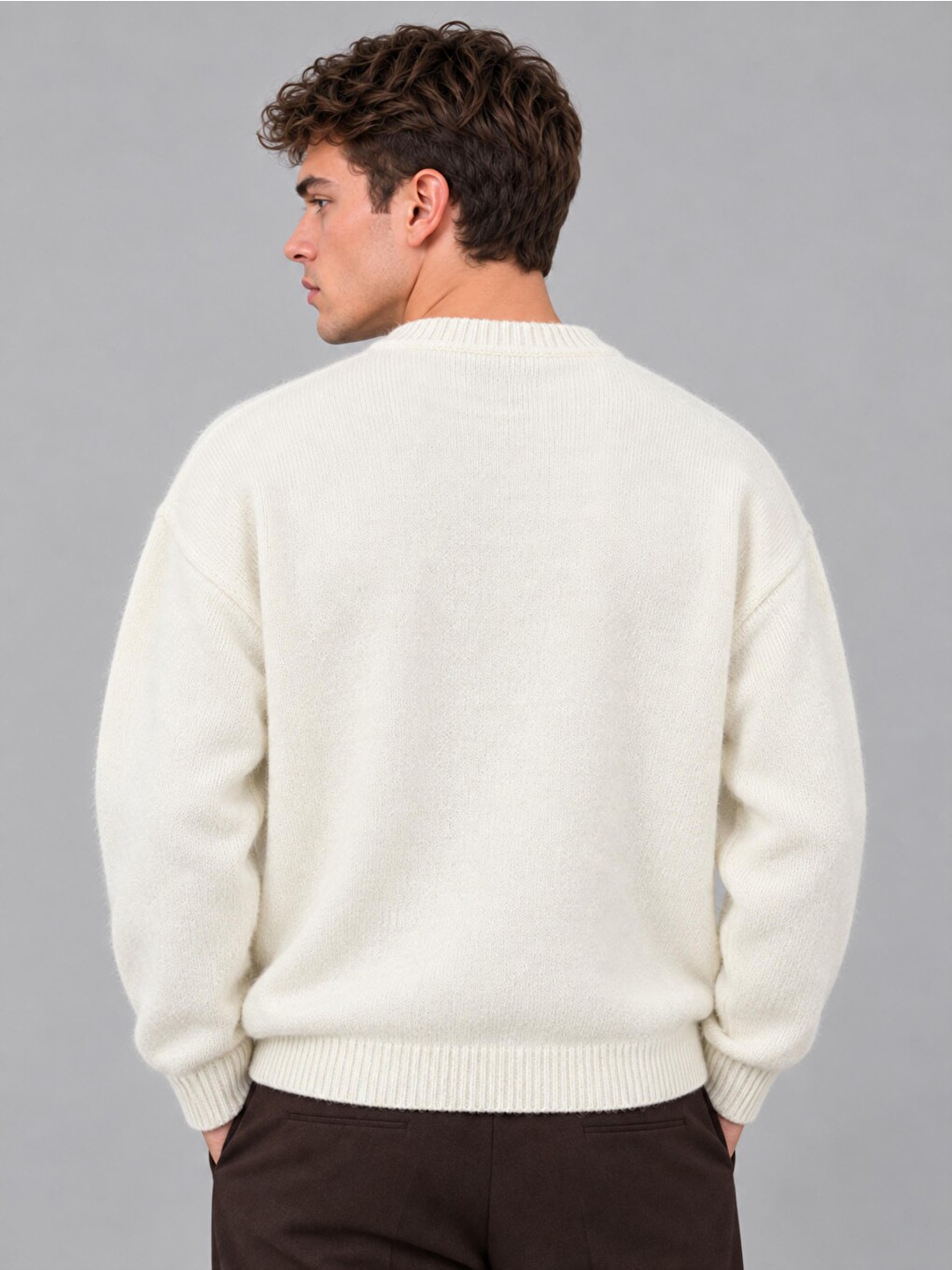 Beyaz Baskılı Oversize Örgü Kışlık Kazak Dp 16596_10072-4