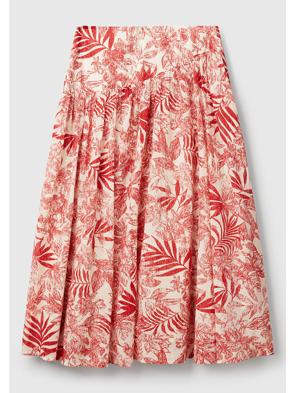 Kadın Mercan %100 Pamuk Desenli Midi Boy Müslin Etek-3