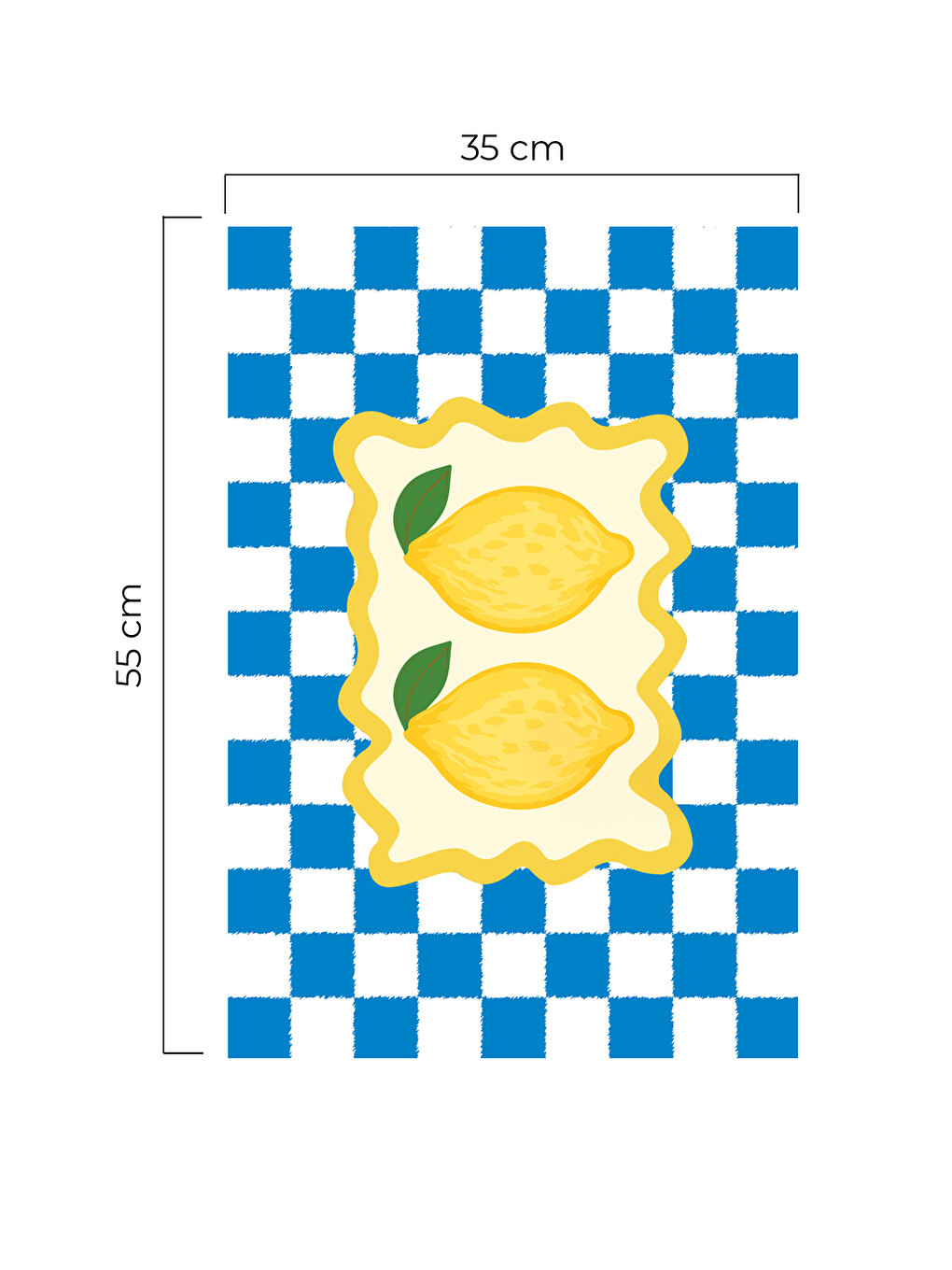 LİMOR 1 Limon Mavi Beyaz Ekose Desenli Dekoratif Mutfak Havlusu &Kurulama Bezi Yumuşak Emici 35x55-2