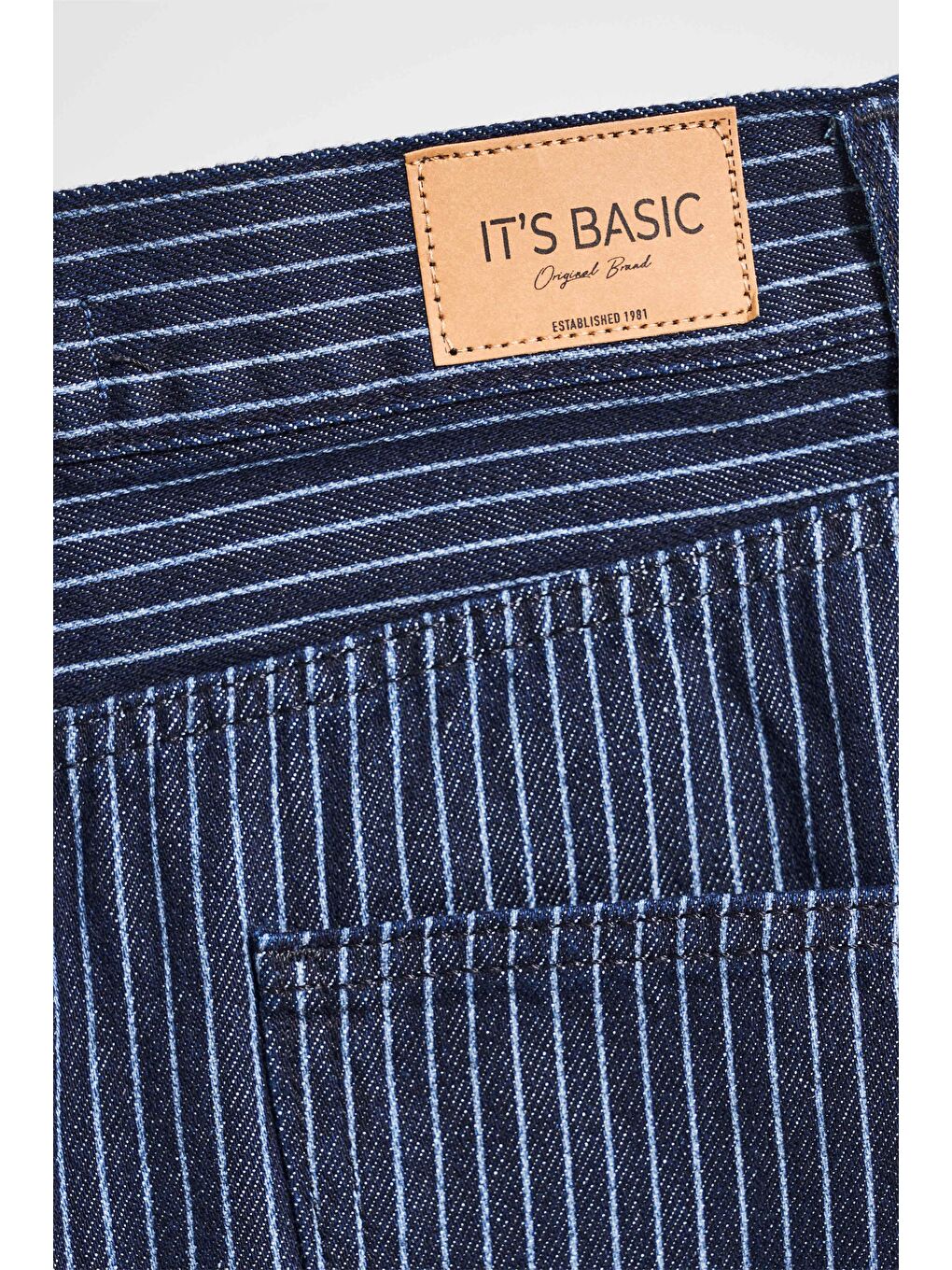 Kadın Çizgili Mavi Renk 19w5-33 Straight Fit Boy 40cm %100 Pamuk Özel Kumaş Denim Etek-2