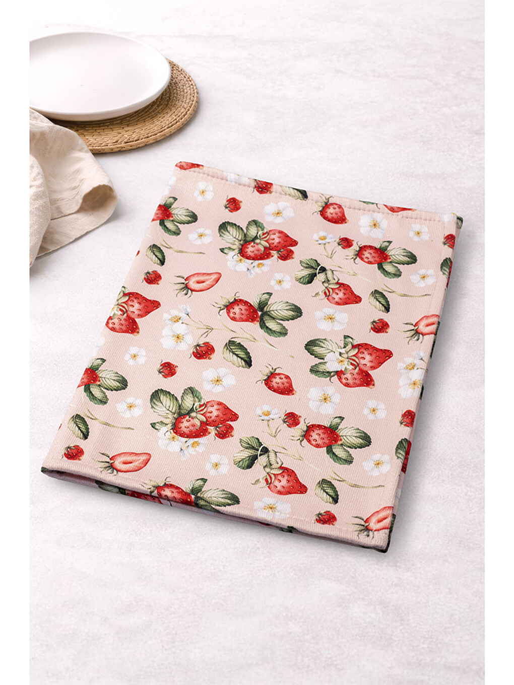 STRAWBERRY-1 Çilek Desenli Pembe Dekoratif Mutfak Havlusu&Kurulama Bezi Yumuşak Emici 35x55-1
