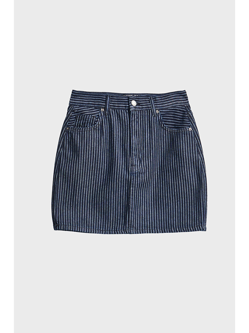 Kadın Çizgili Mavi Renk 19w5-33 Straight Fit Boy 40cm %100 Pamuk Özel Kumaş Denim Etek-3
