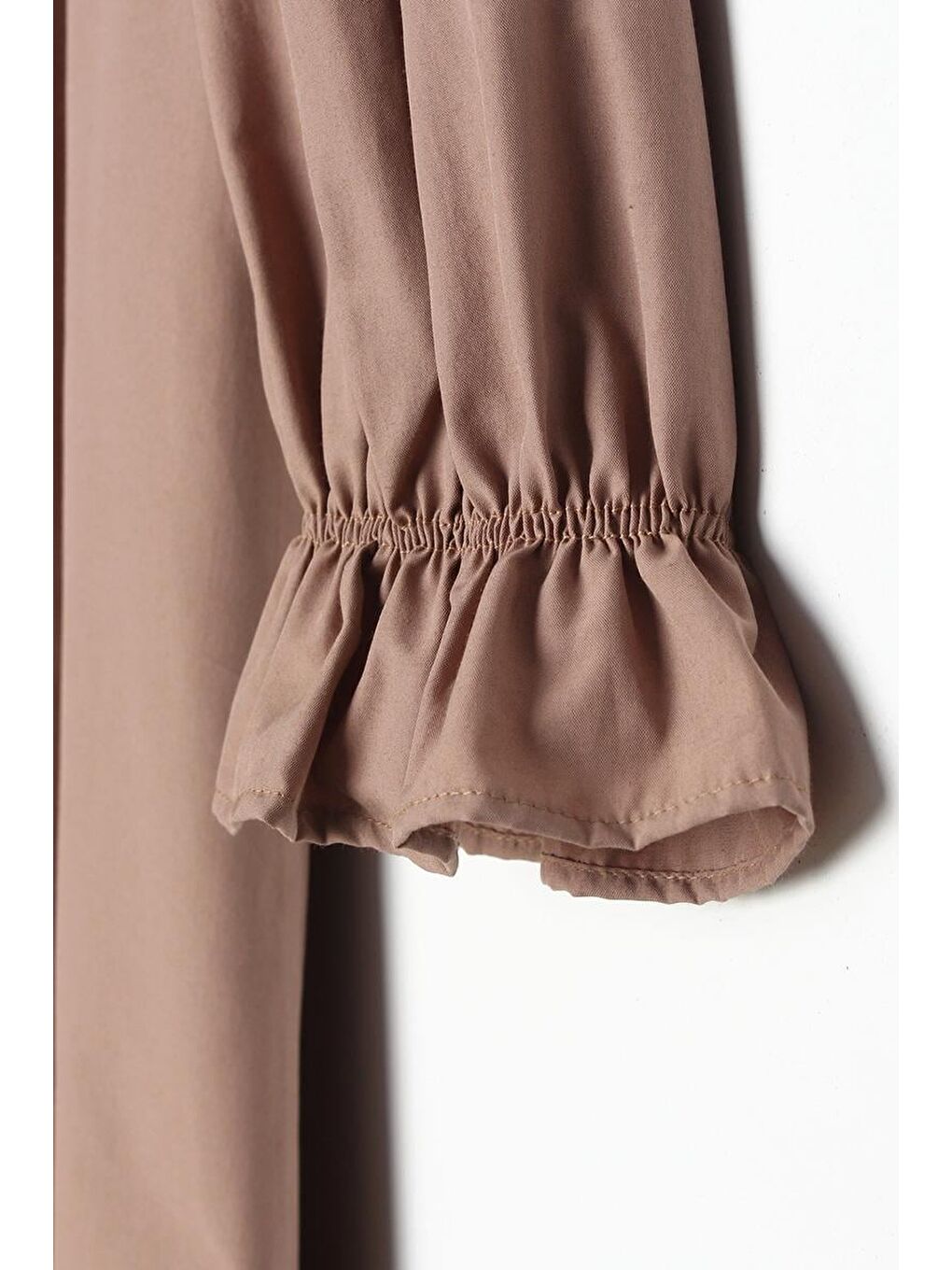 Kahverengi Sütlü Kahve-Büzgülü Kemerli Elbise-5