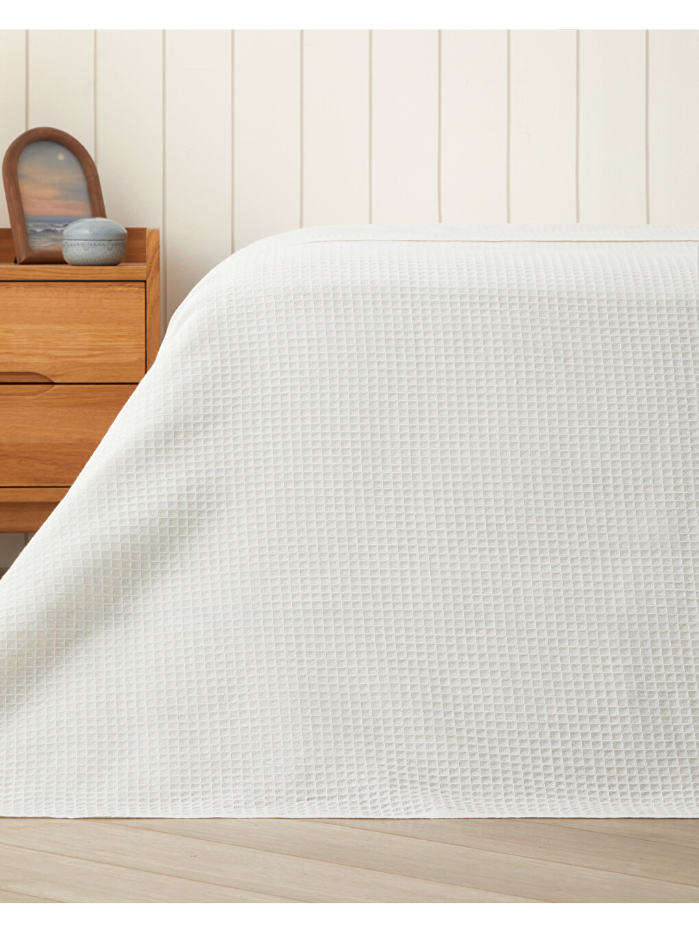Modern Grid Tek Kişilik Pike 150x220 Cm Ekru-2