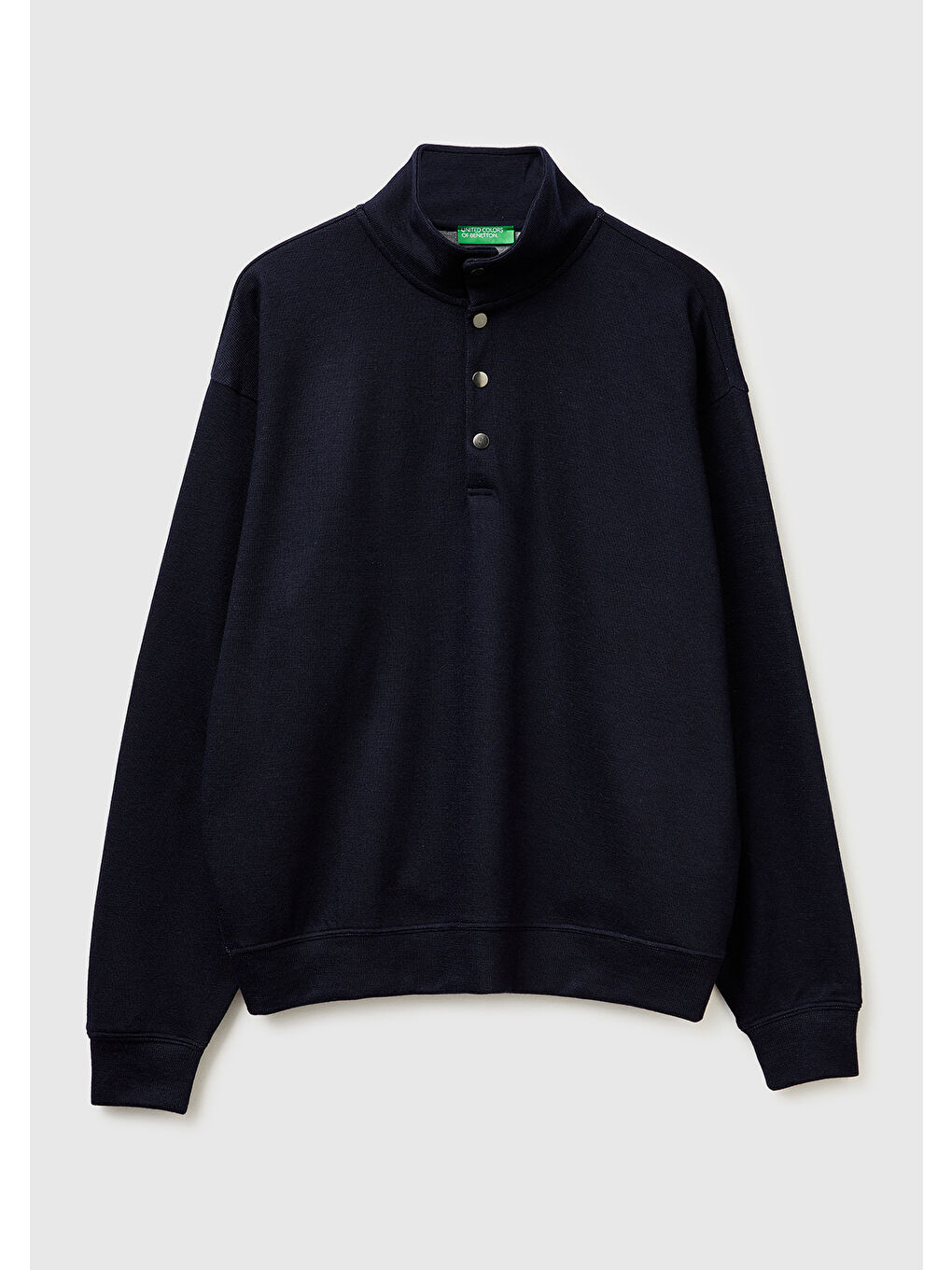 Erkek Lacivert  Yün Karışımlı Düğmeli Dik Yaka Sweatshirt
