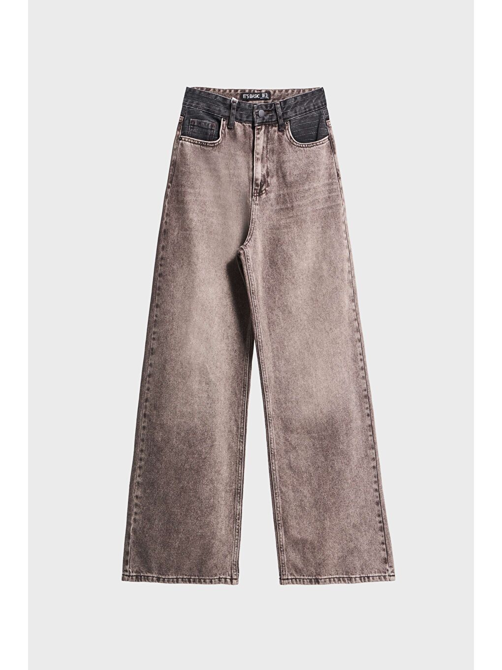 Kahverengi Kadın Taş Kahve Renk 4w5-16 Wide Leg Fit %100 Pamuk Tasarım Denim Jean-1
