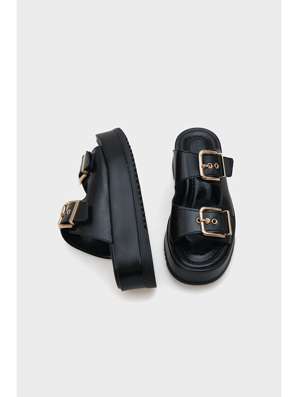 Siyah Marley Çift Tokalı Dolgu Topuklu Kadın Terlik-4