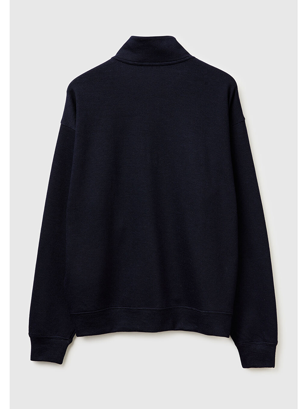 Erkek Lacivert  Yün Karışımlı Düğmeli Dik Yaka Sweatshirt-1