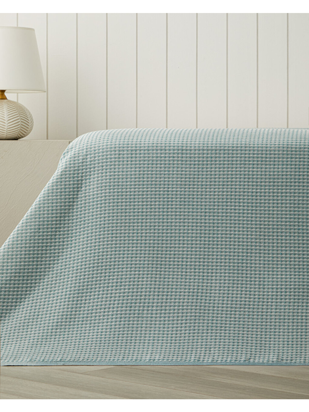 Sarı Modern Grid Tek Kişilik Pike 150x220 Cm Seledon-1