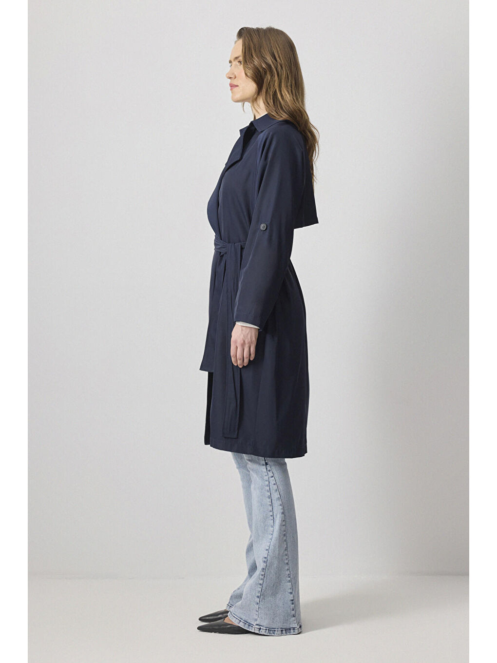 Lacivert Kuşaklı Kruvaze Trençkot-3
