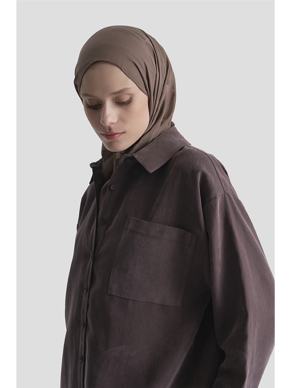 Kahverengi Düğmeli Lyocell Tunik Acı Kahve-2