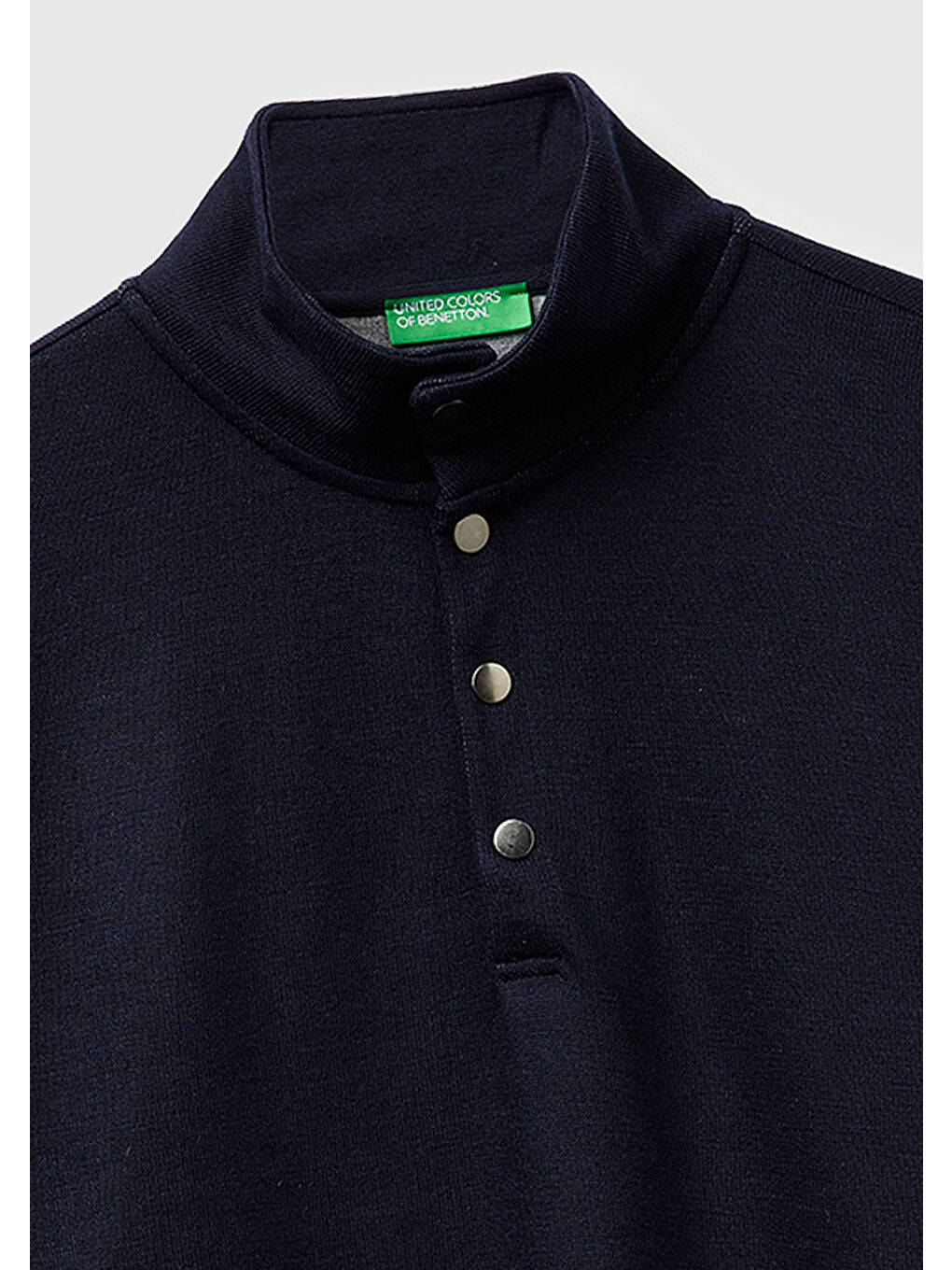 Erkek Lacivert  Yün Karışımlı Düğmeli Dik Yaka Sweatshirt-2