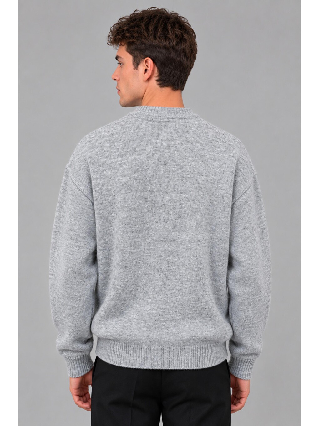 Gri Baskılı Oversize Örgü Kışlık Kazak Dp 16596_10072-3