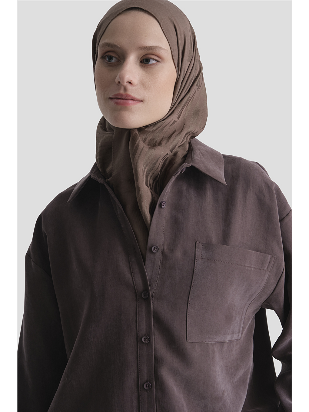 Kahverengi Düğmeli Lyocell Tunik Acı Kahve-3