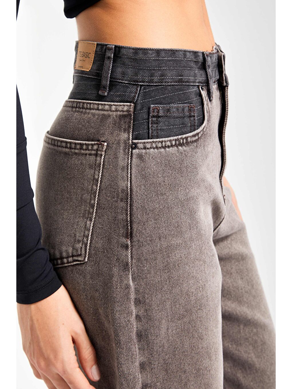 Kahverengi Kadın Taş Kahve Renk 4w5-16 Wide Leg Fit %100 Pamuk Tasarım Denim Jean-3