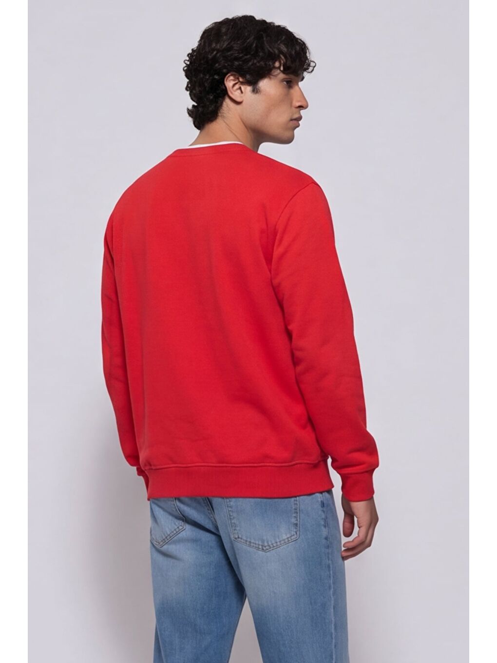 Unisex Kırmızı Normal Kesim Regular Fit %100 Pamuk Bisiklet Yaka Sweatshirt-5