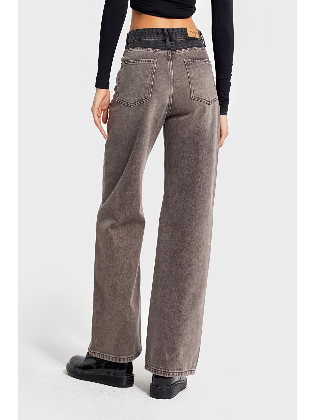 Kahverengi Kadın Taş Kahve Renk 4w5-16 Wide Leg Fit %100 Pamuk Tasarım Denim Jean-4