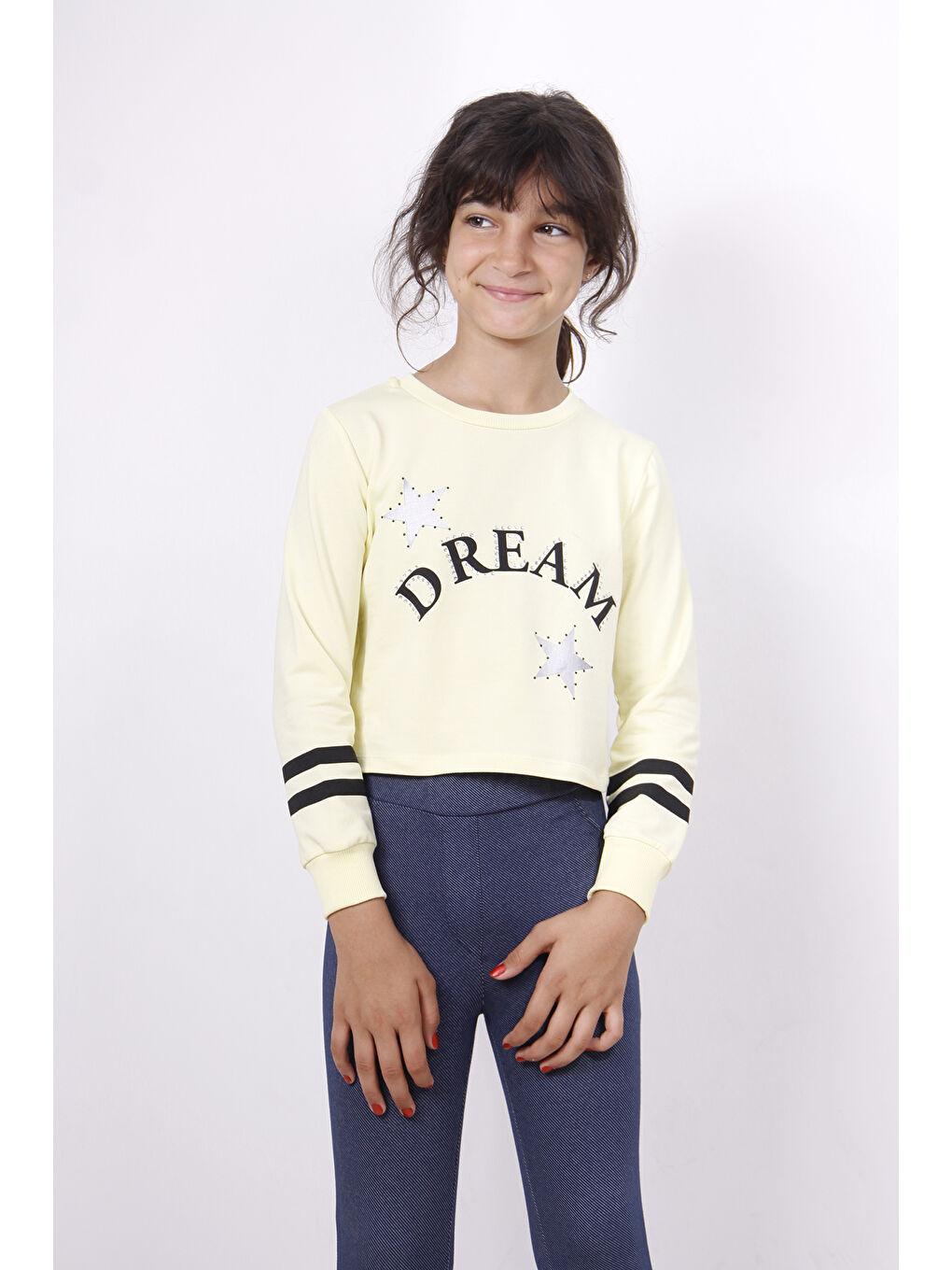 Sarı Kız Çocuk Yıldızlı Dream Baskılı Sweatshirt