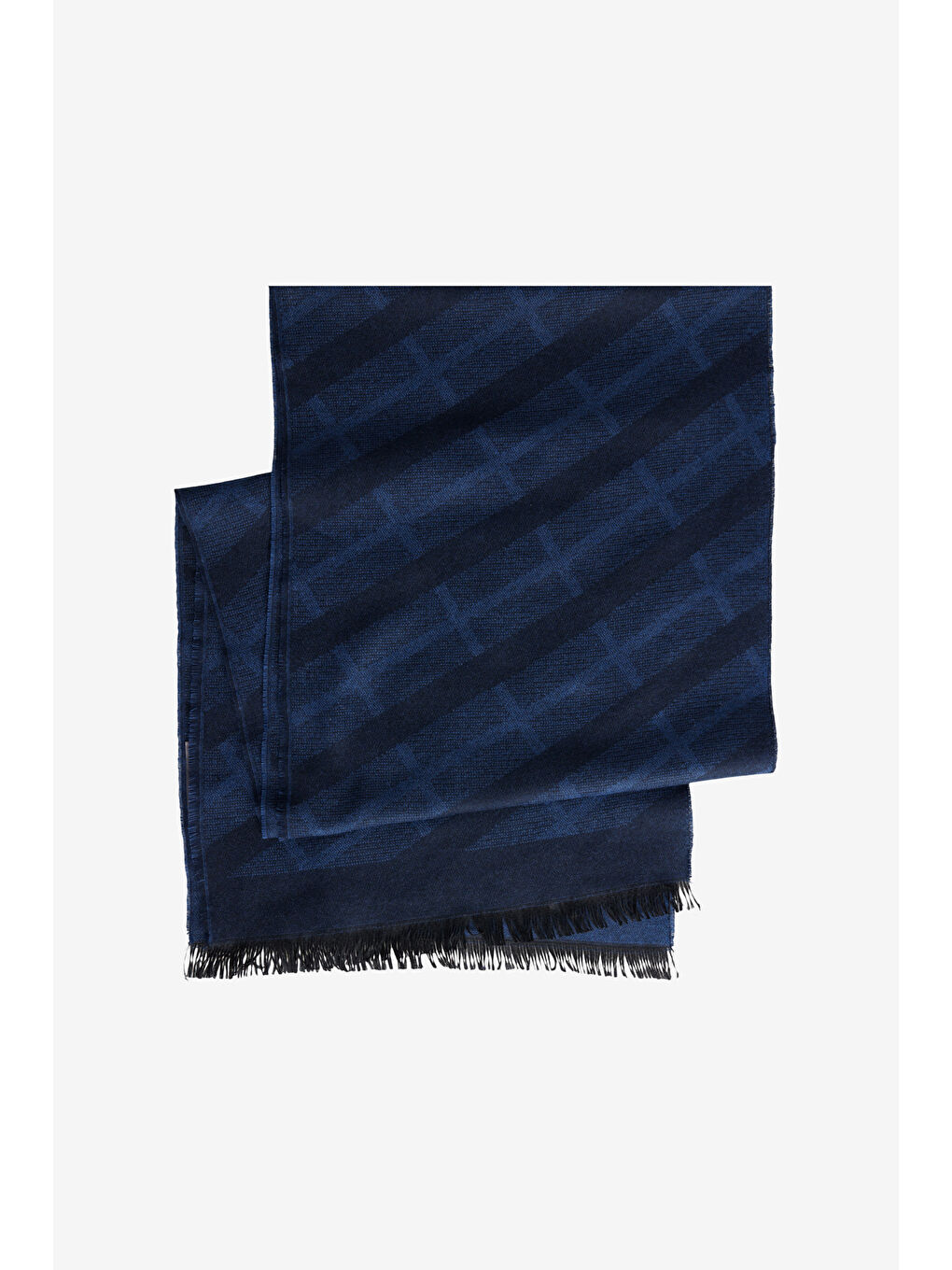 Erkek Lacivert-Mavi Desenli Yumuşak Dokulu Atkı-1