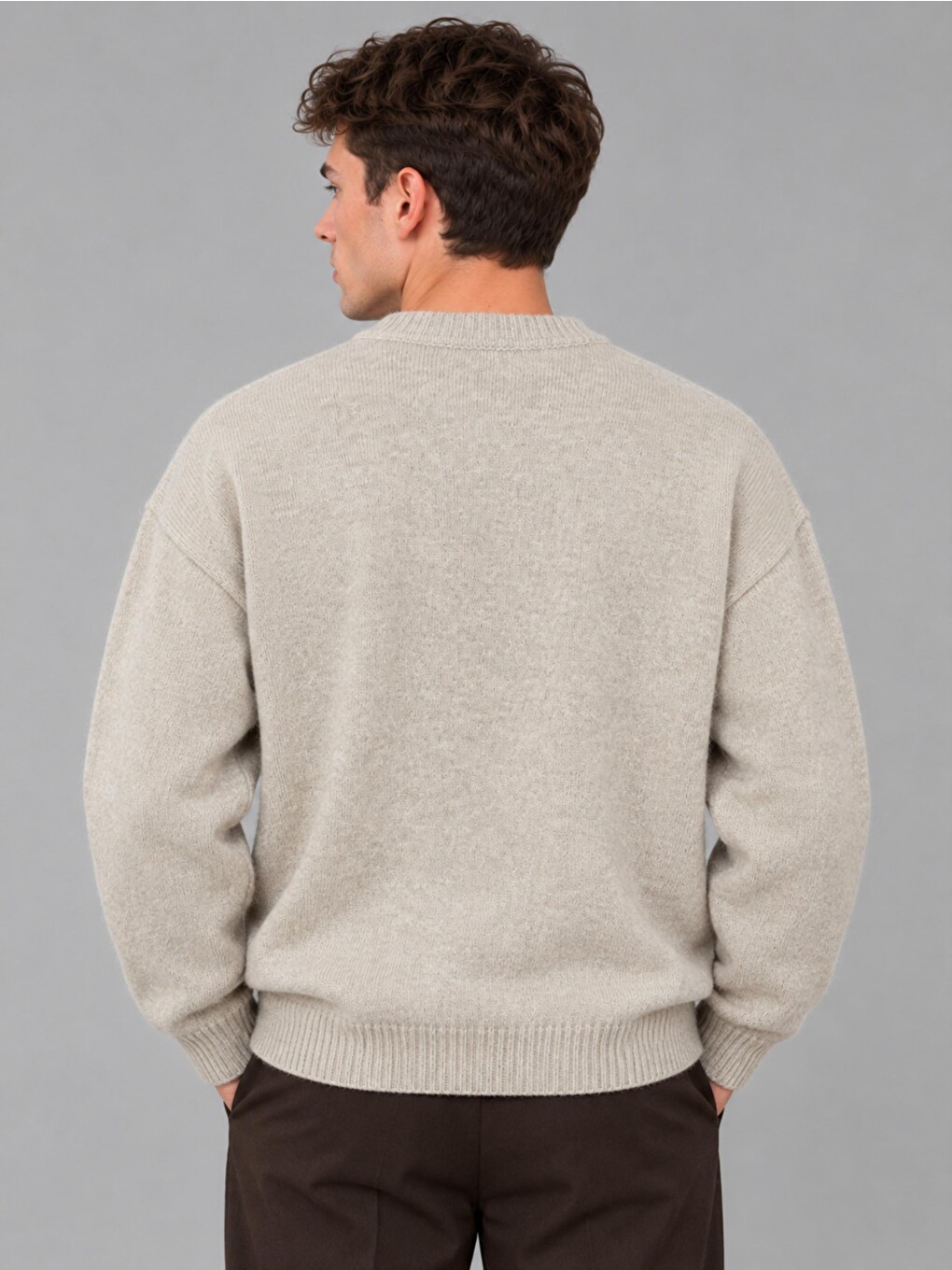Bej Baskılı Oversize Örgü Kışlık Kazak Dp 16596_10072-3