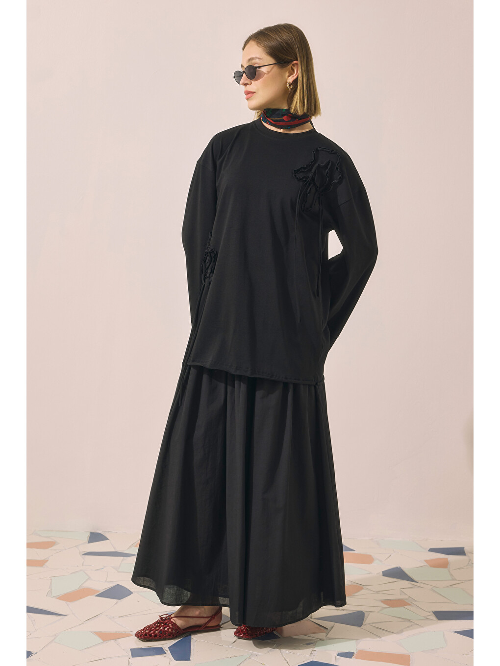 Kabartma Nakışlı Sweat Siyah-3