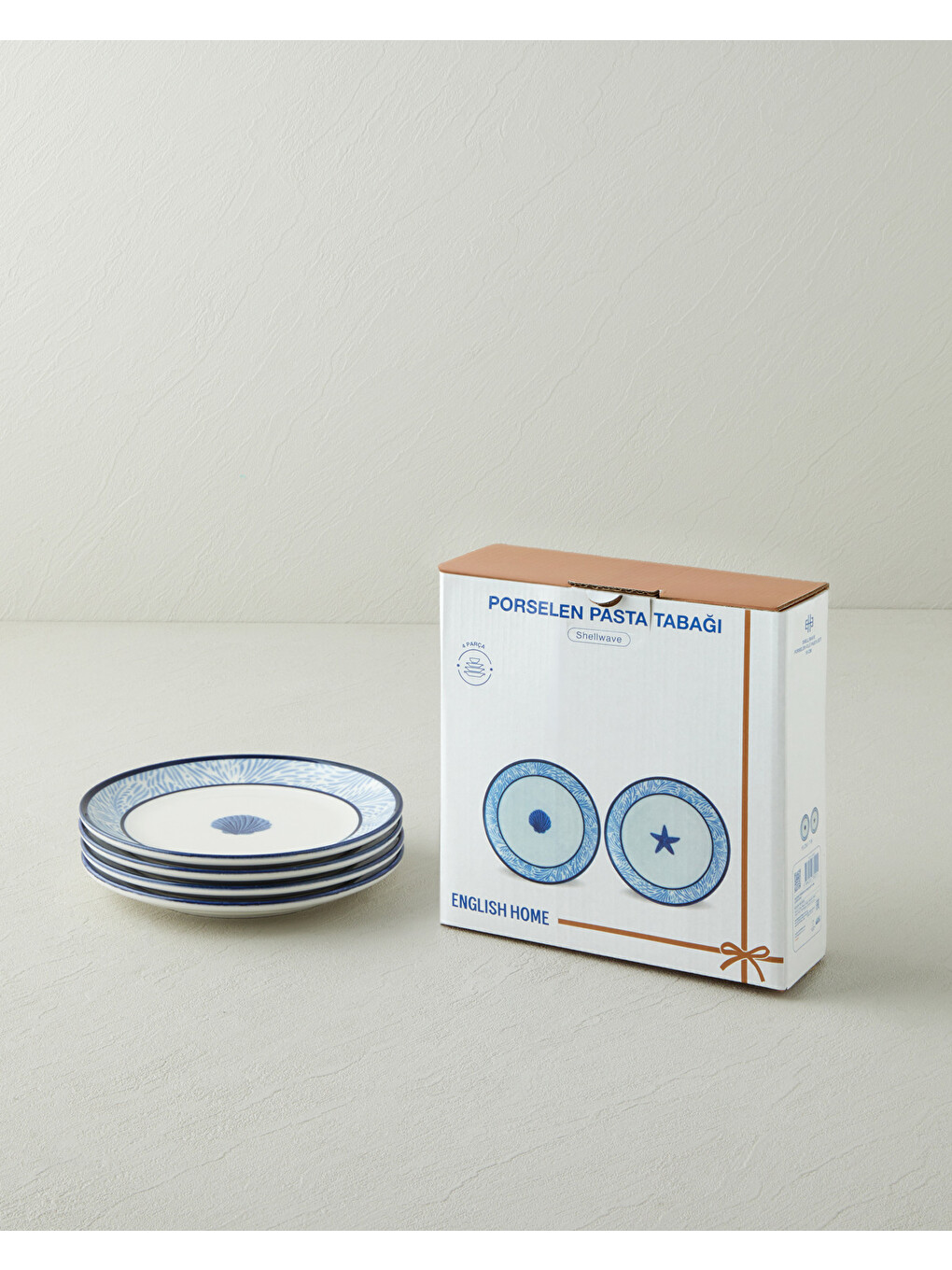 Shellwave Porselen 4'lü Pasta Seti 19 Cm Lacivert-beyaz-5