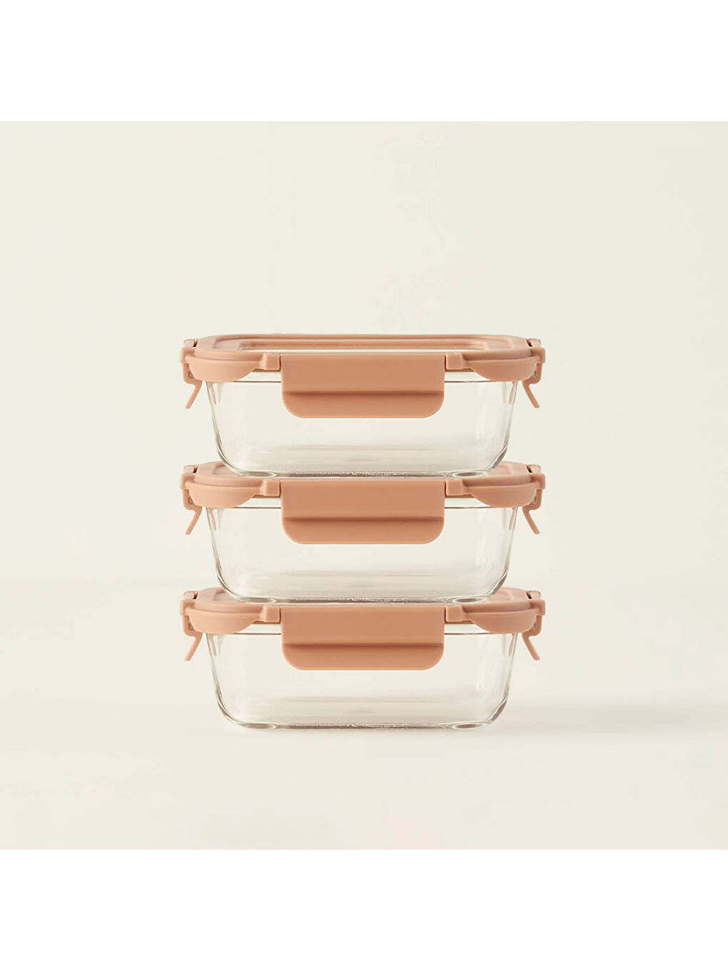 Terra 3'lü Cam Saklama Kabı Seti Bej (370 cc)
