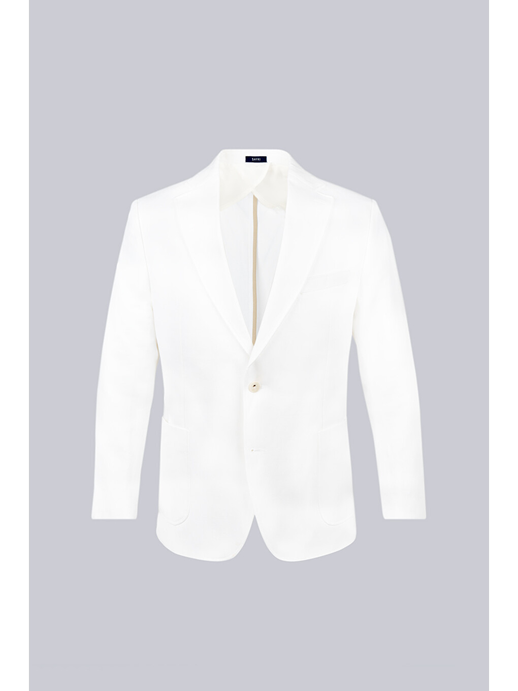 Beyaz Regular Fit Mono Yaka Casual Keten Ceket-1