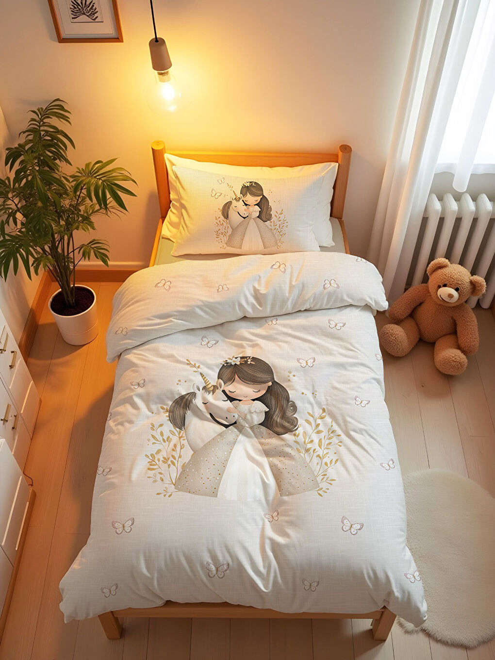 Bej Prenses Temalı Çocuk Nevresim Takımı - ÇARŞAFSIZ