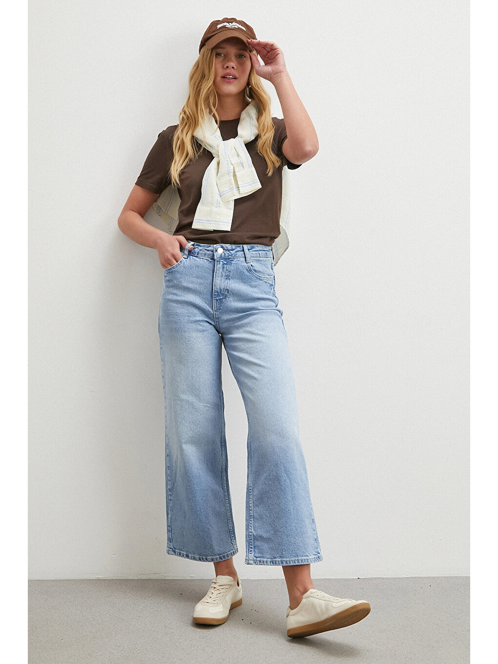 Yüksek Bel Culotte Jean Mavi-1