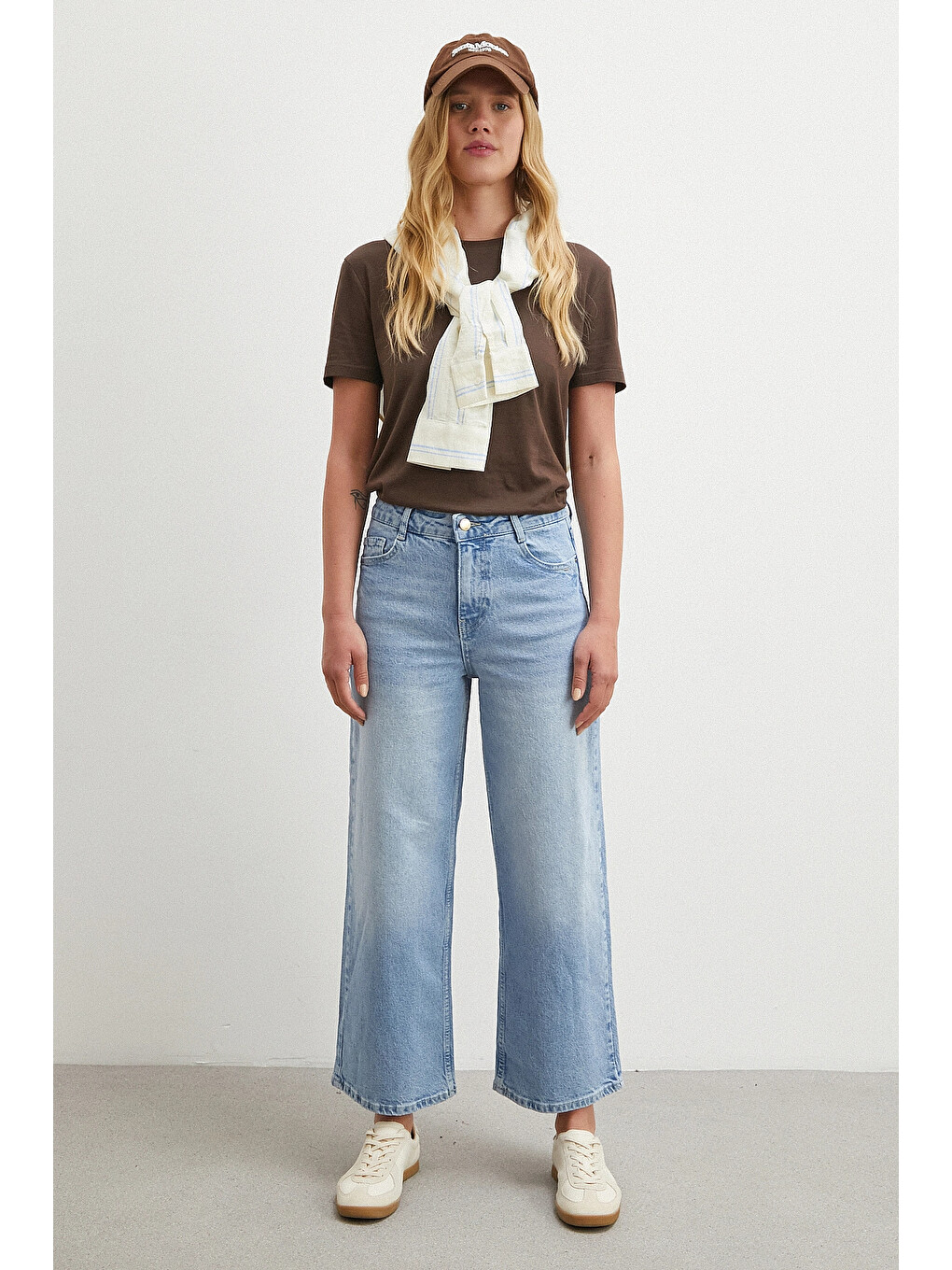 Yüksek Bel Culotte Jean Mavi-3