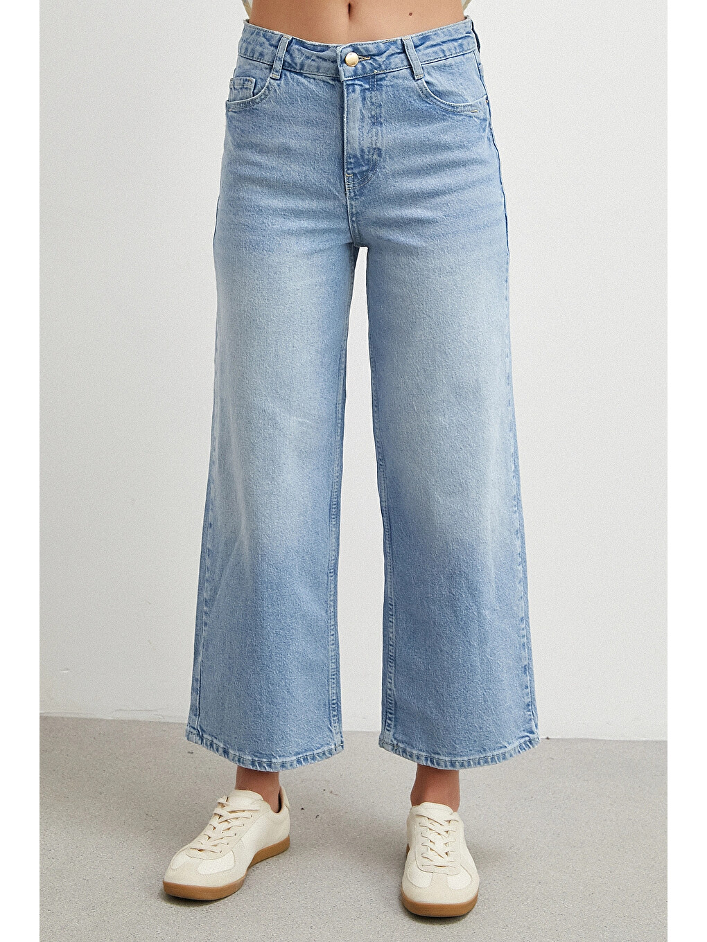 Yüksek Bel Culotte Jean Mavi-4
